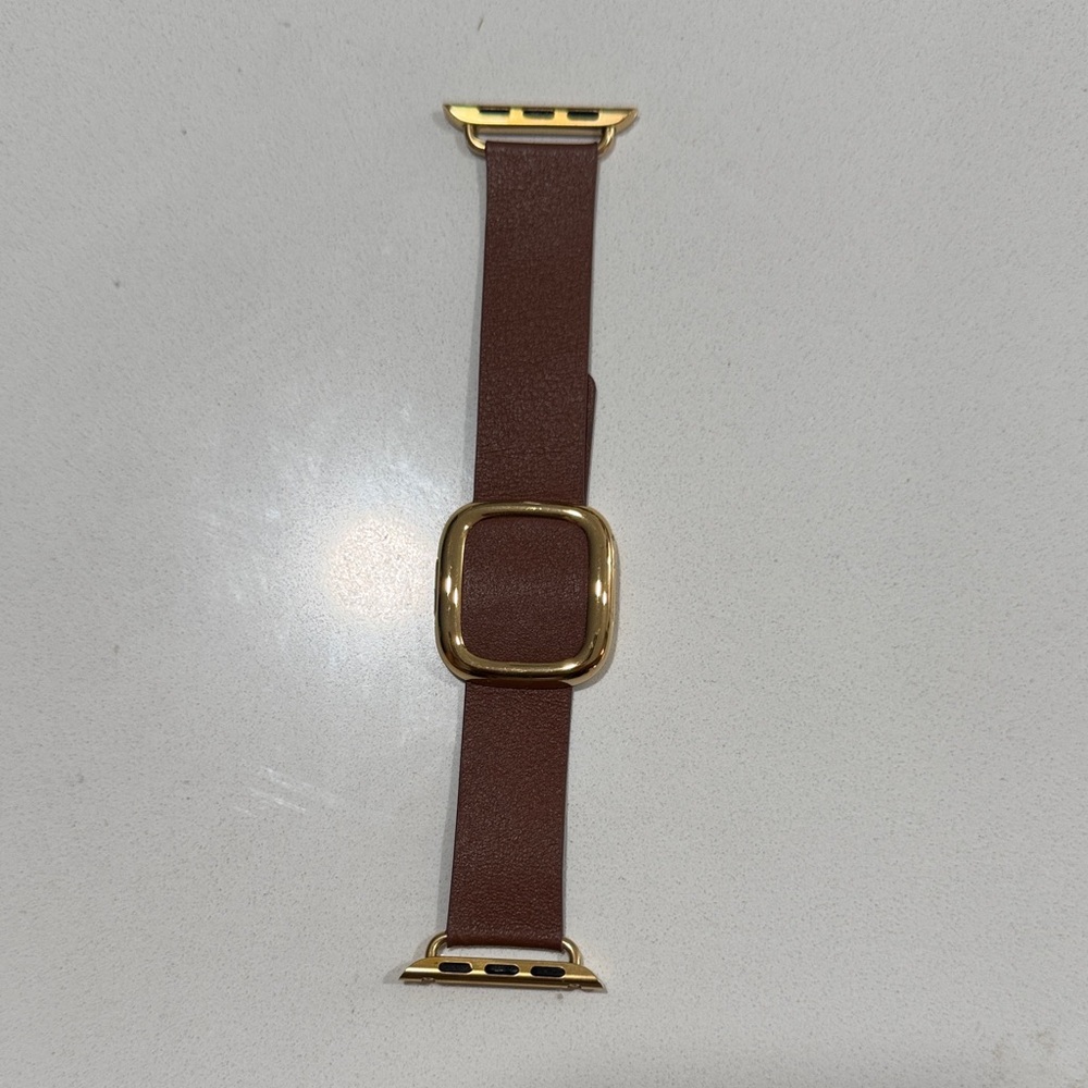 Brown Leather Apple Watch Band with Gold Buckle